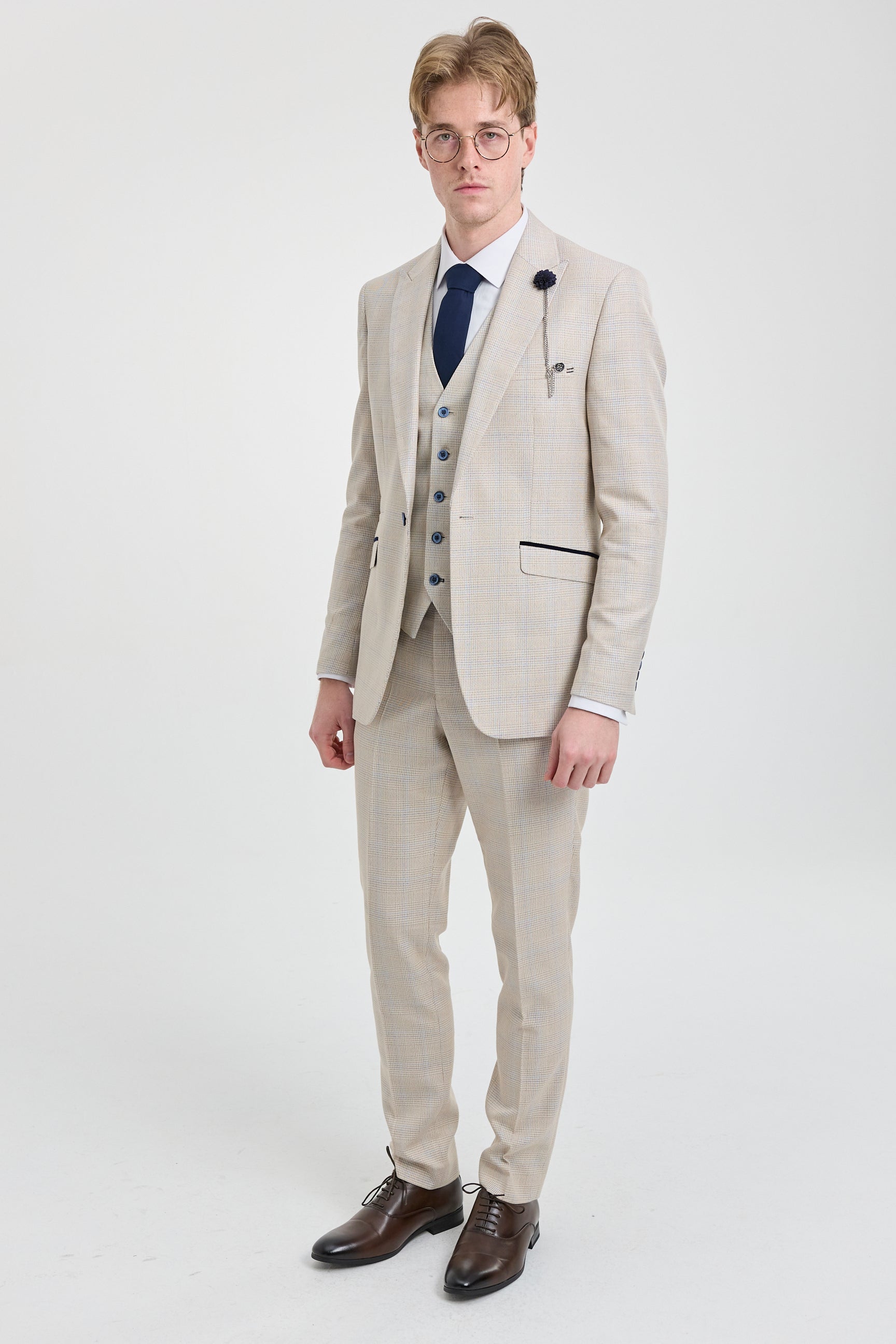 Mens Cream 3 Piece Wedding Suit - Cavani Caridi