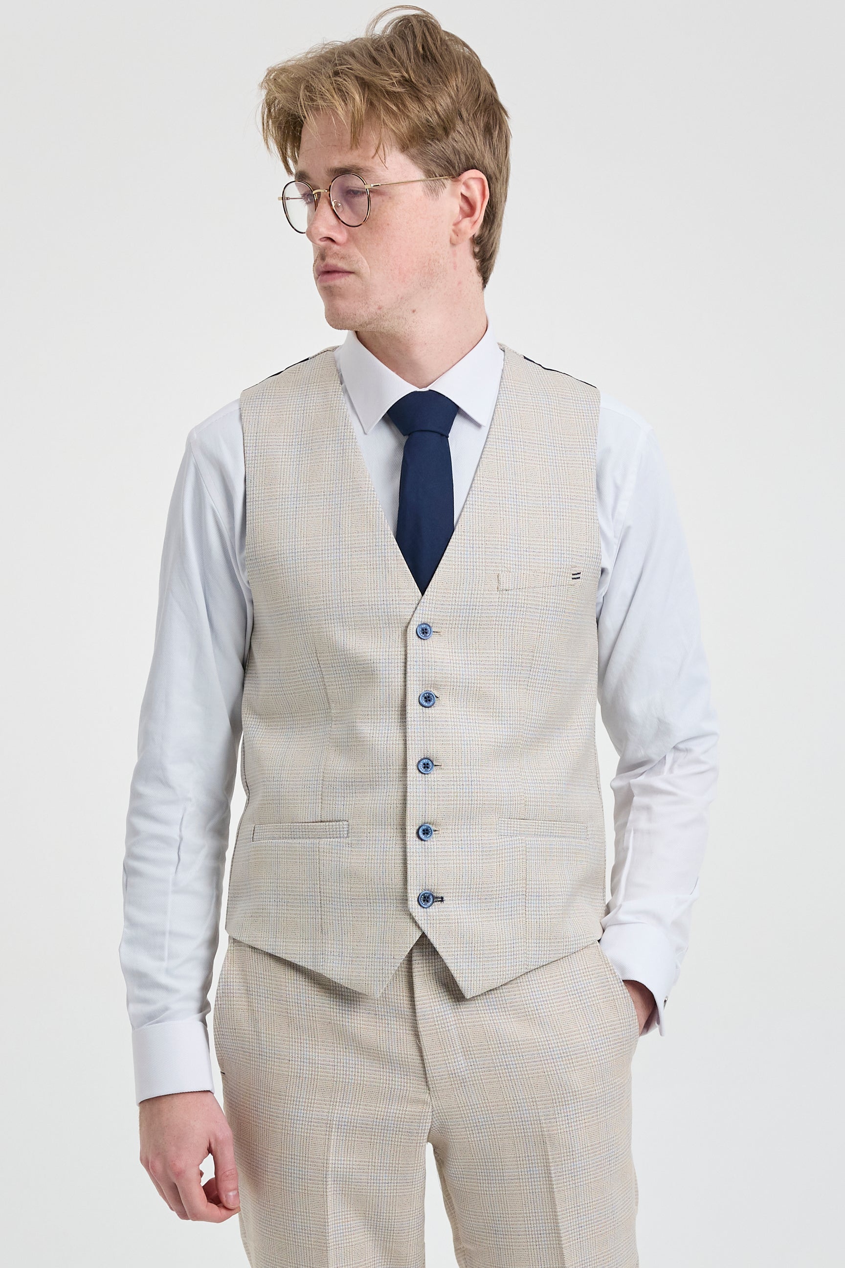 Mens Cream 3 Piece Wedding Suit - Cavani Caridi