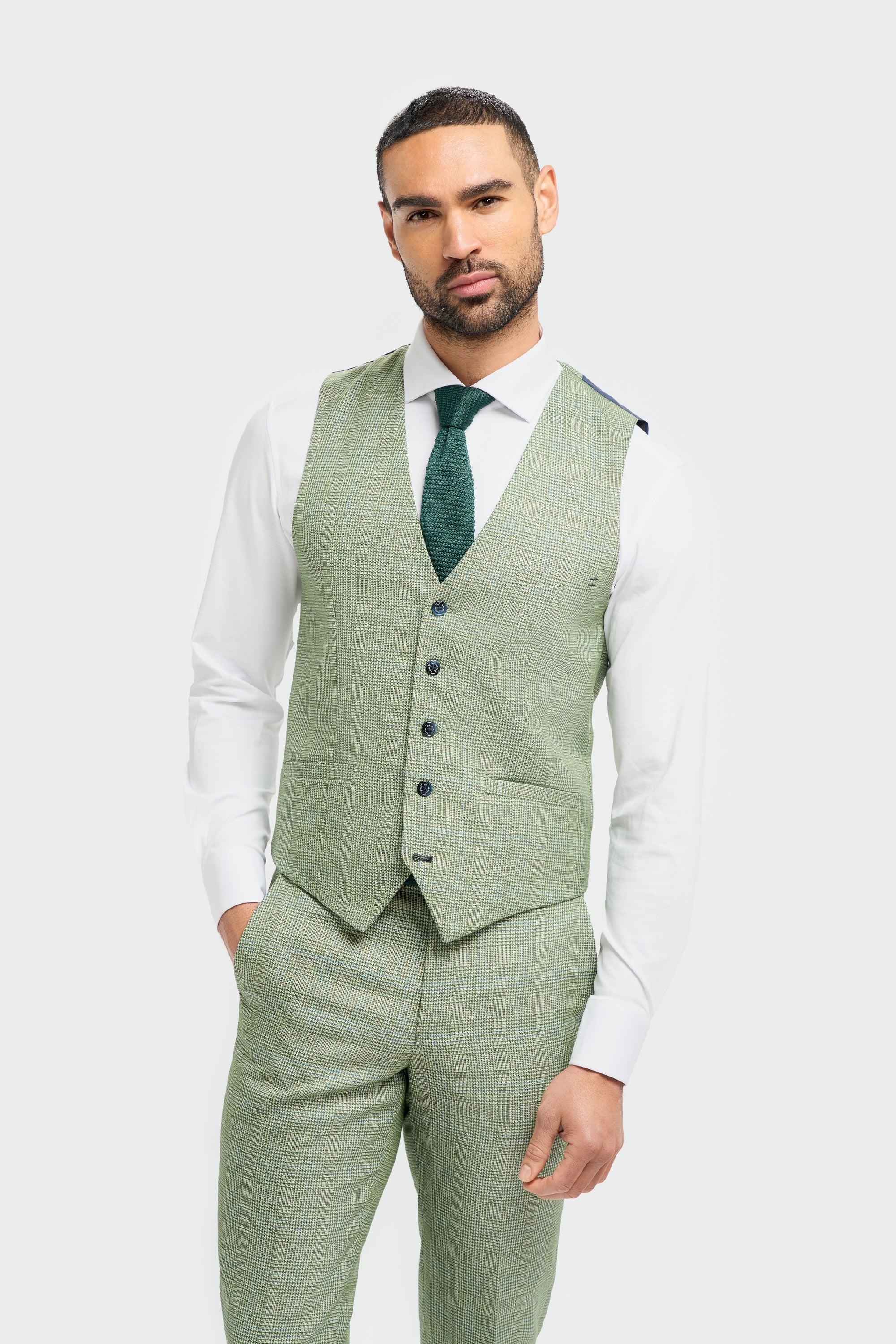 Caridi - Men's Sage Green 3 Piece Checked Suit