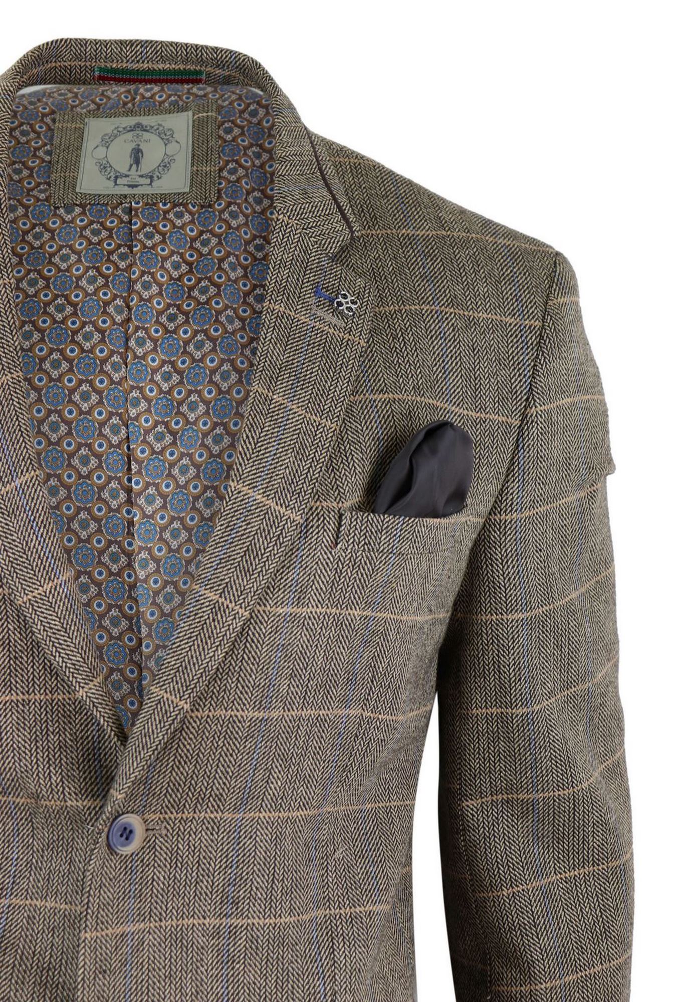 Mens Herringbone Check Vintage Blazer - Cavani Albert-Tan