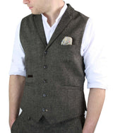 Cavani Martez - Men's Herringbone Tweed Waitcoat-Tan