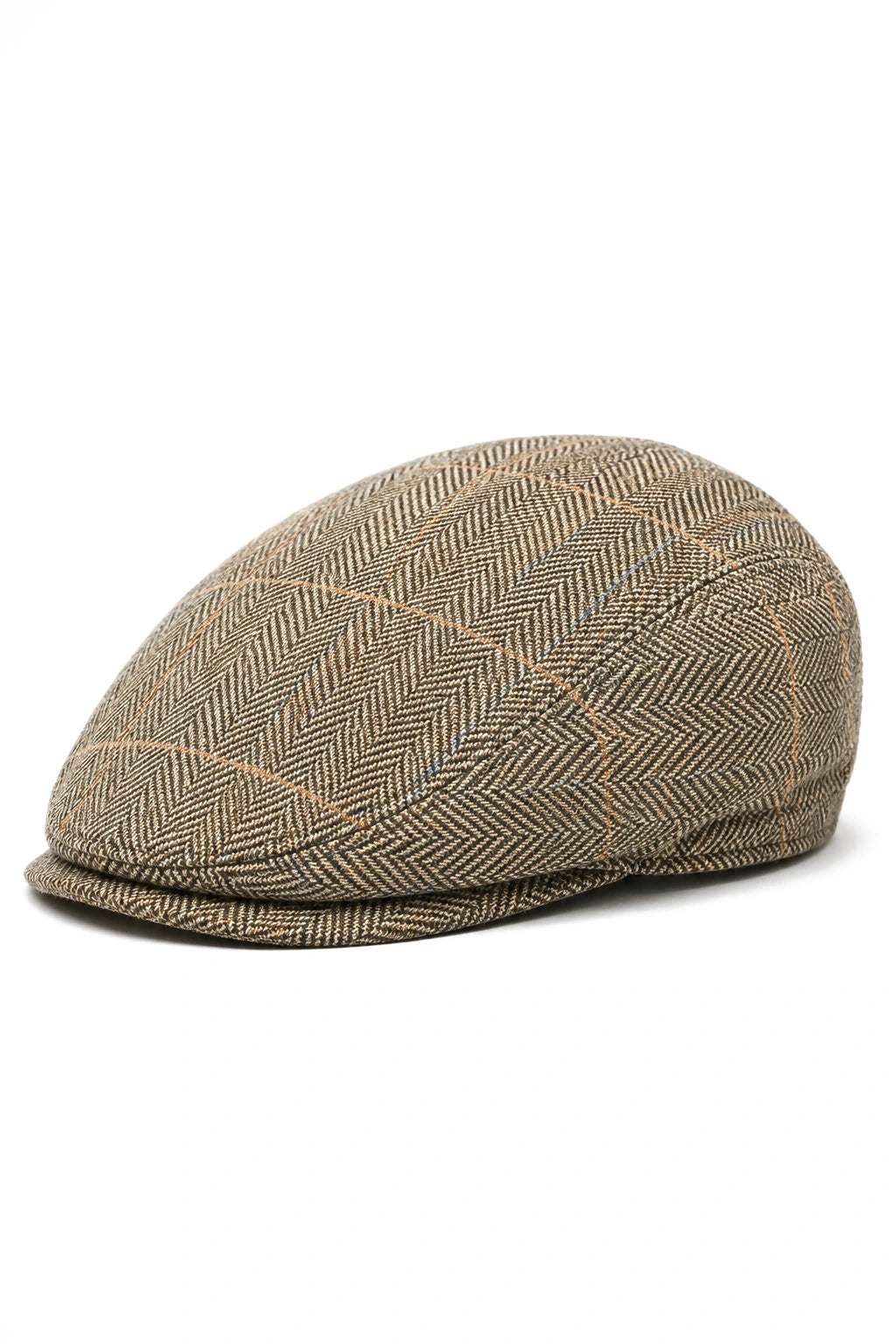 Cavani Albert Mens Tweed Flat Cap - Herringbone Tweed Wool Grandad Flat Hats Vintage - Tan Brown/Charcoal Grey