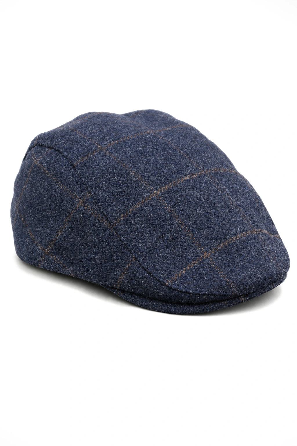 Cavani Kempson Flat Cap - Mens Tweed Wool Check Grandad Hat Vintage - Olive Green/Navy Blue