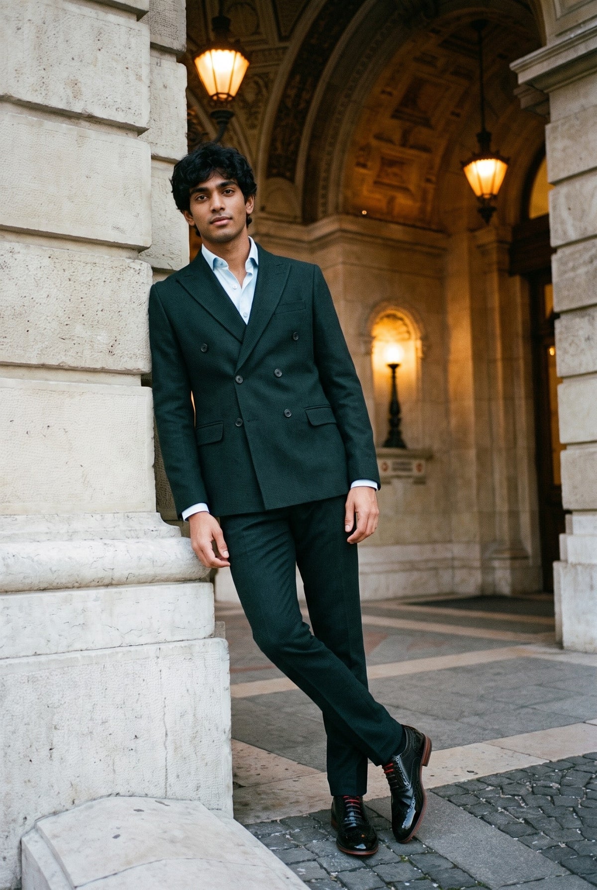 Look #588 styled with Regent - Men's Green 2 Piece Double Breasted Suit