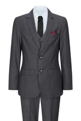 Boys 3 Piece Charcoal Dark Grey Suit Classic Wedding Party Vintage