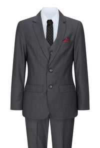 Boys 3 Piece Charcoal Dark Grey Suit Classic Wedding Party Vintage