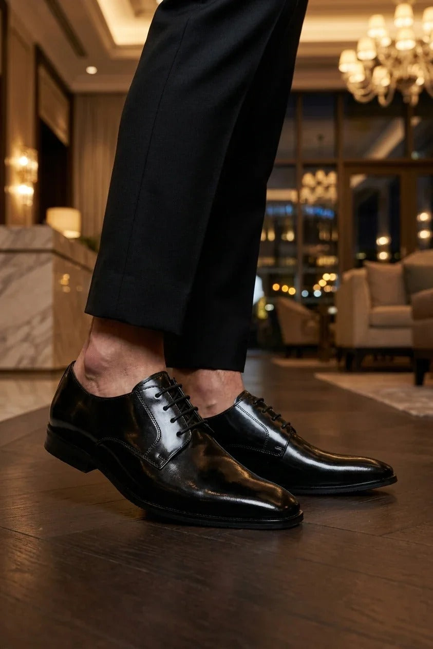 Chester - Men's Black High-Shine Polished Derby Shoes