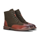 Clifford - Men's Khaki Brown Brogue Leather Ankle Boots