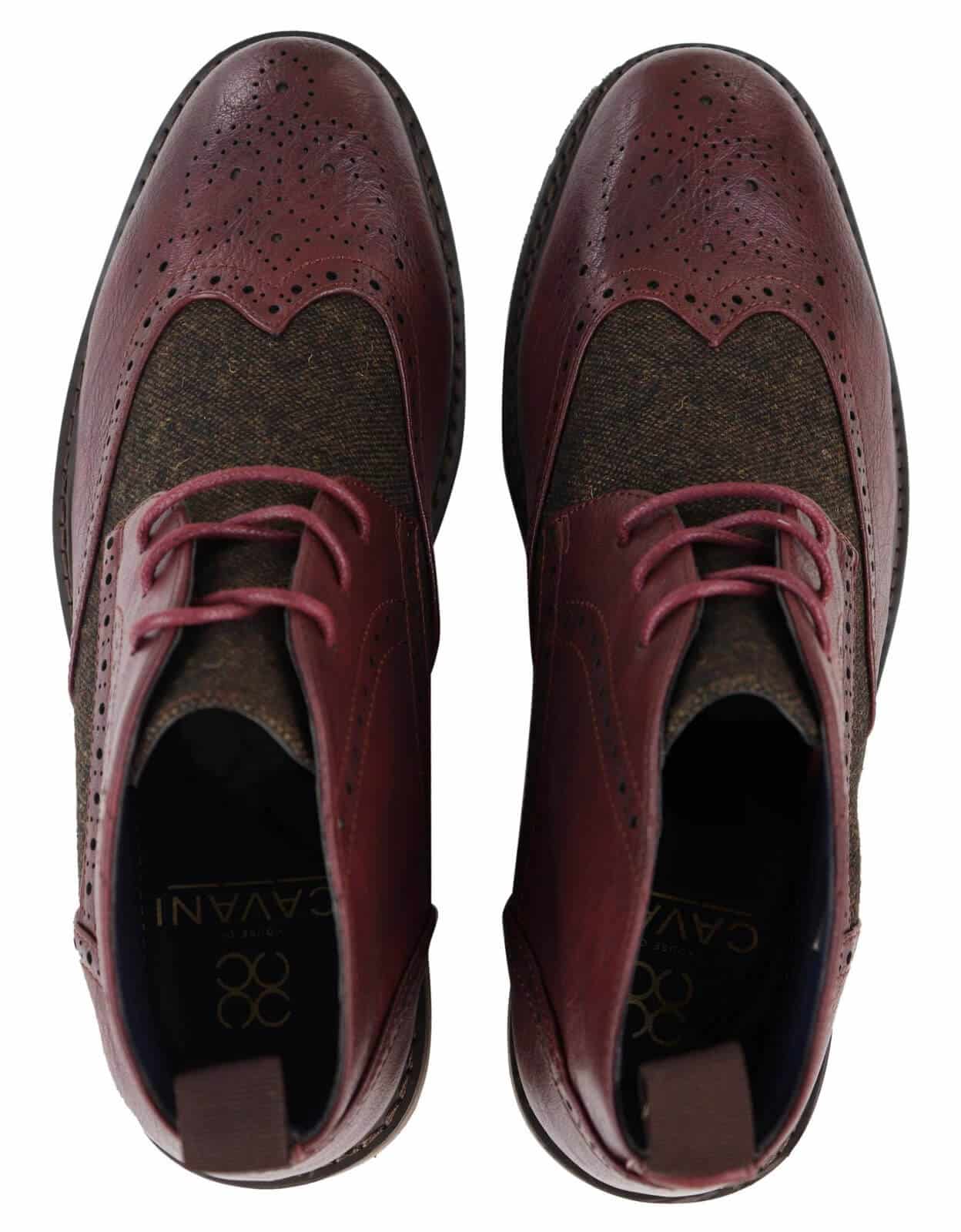 Mens Leather & Tweed Laced Ankle Boots