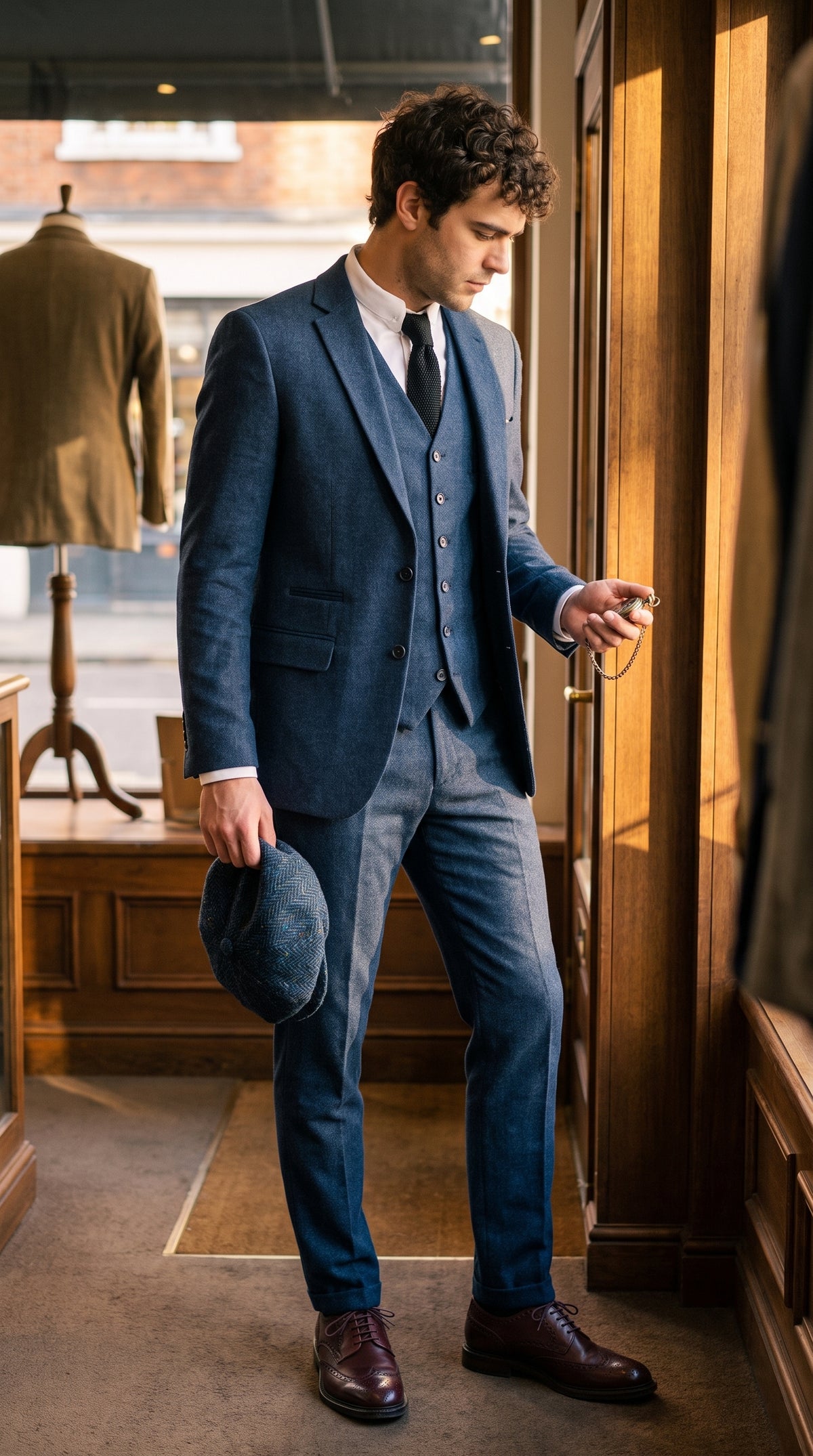 Look #828 styled with Mens Navy-Blue Peaky Blinders Wool Suit