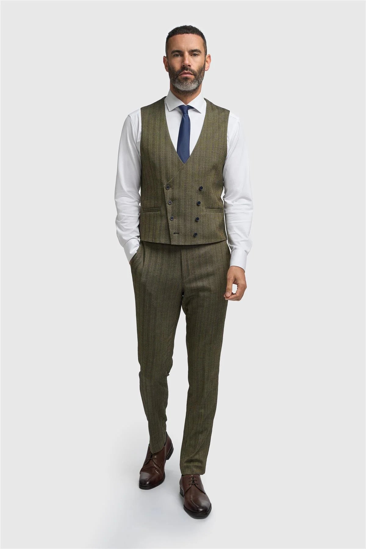 Damon - Men's Olive Green Double Breasted Waistcoat