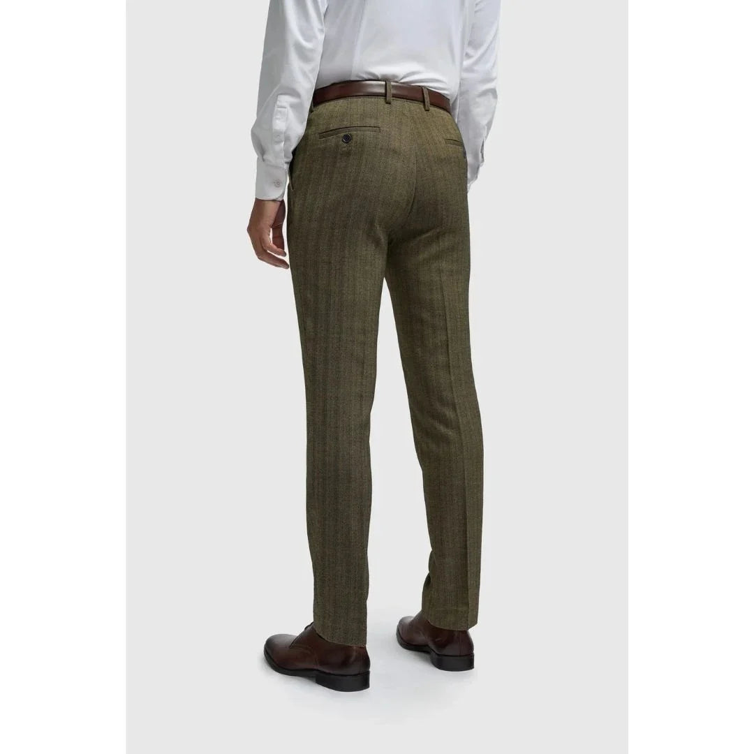 Damon - Men's Olive Green Tweed Trousers