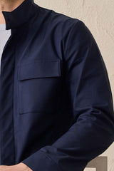 Men’s Navy Cotton Blend Safari Jacket & White Trousers Set Smart Casual Outfit