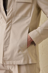 Men’s Beige Cotton Blend Safari Jacket & White Trousers Set Smart Casual Outfit