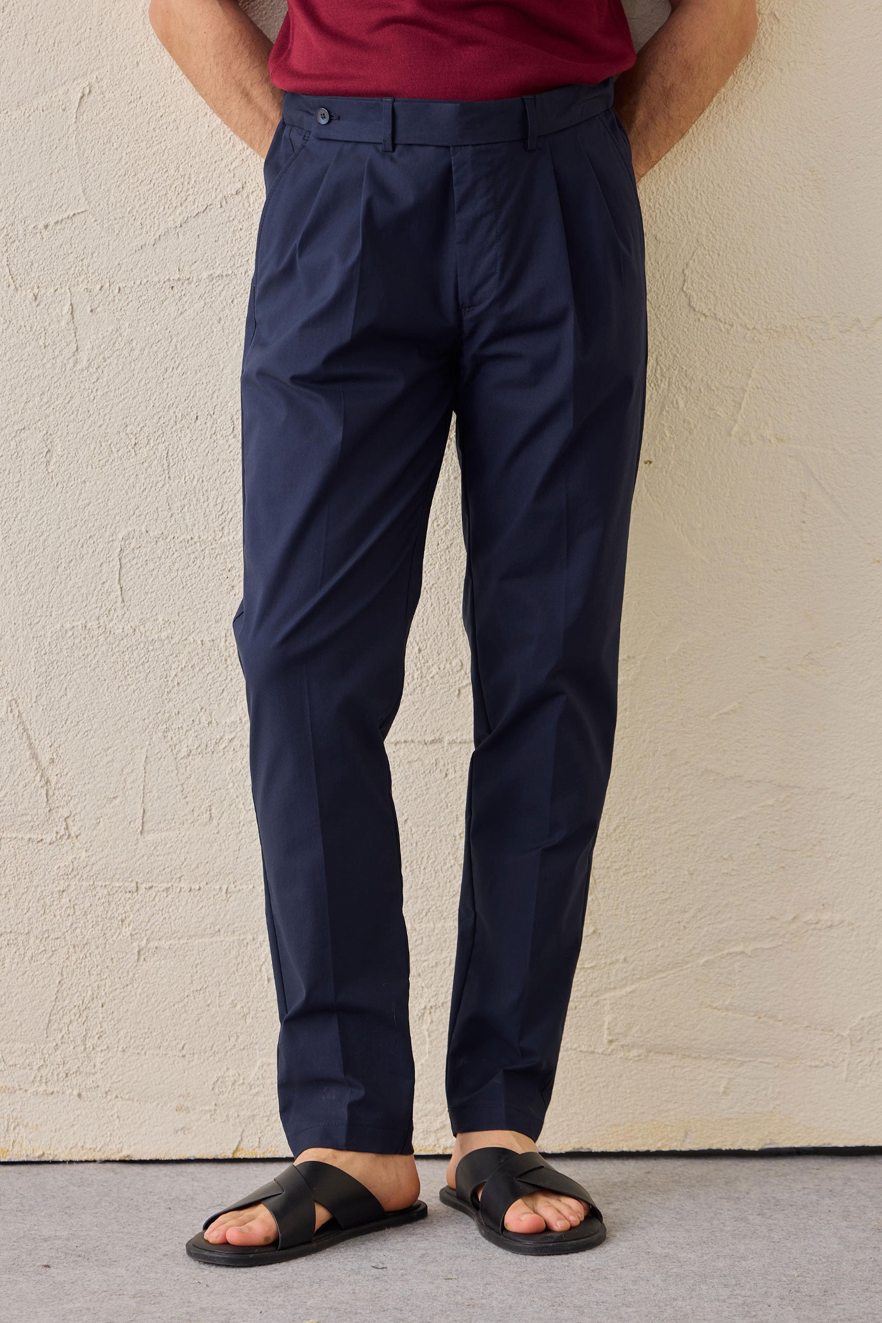 Men’s Navy Smart Casual 2 Piece Suit Safari Style Stand Collar Stretch Set