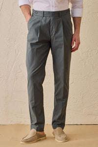 Sage Green Pleated Smart Casual Trousers for Men Tailored Classic Fit