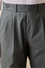 Sage Green Pleated Smart Casual Trousers for Men Tailored Classic Fit