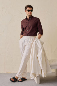 White Pleated Smart Casual Trousers for Men Tailored Classic Fit
