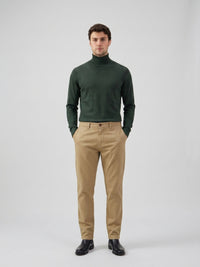 Men’s Khaki Linen Blend Chino Trousers Tencel Cotton Thin Summer Material