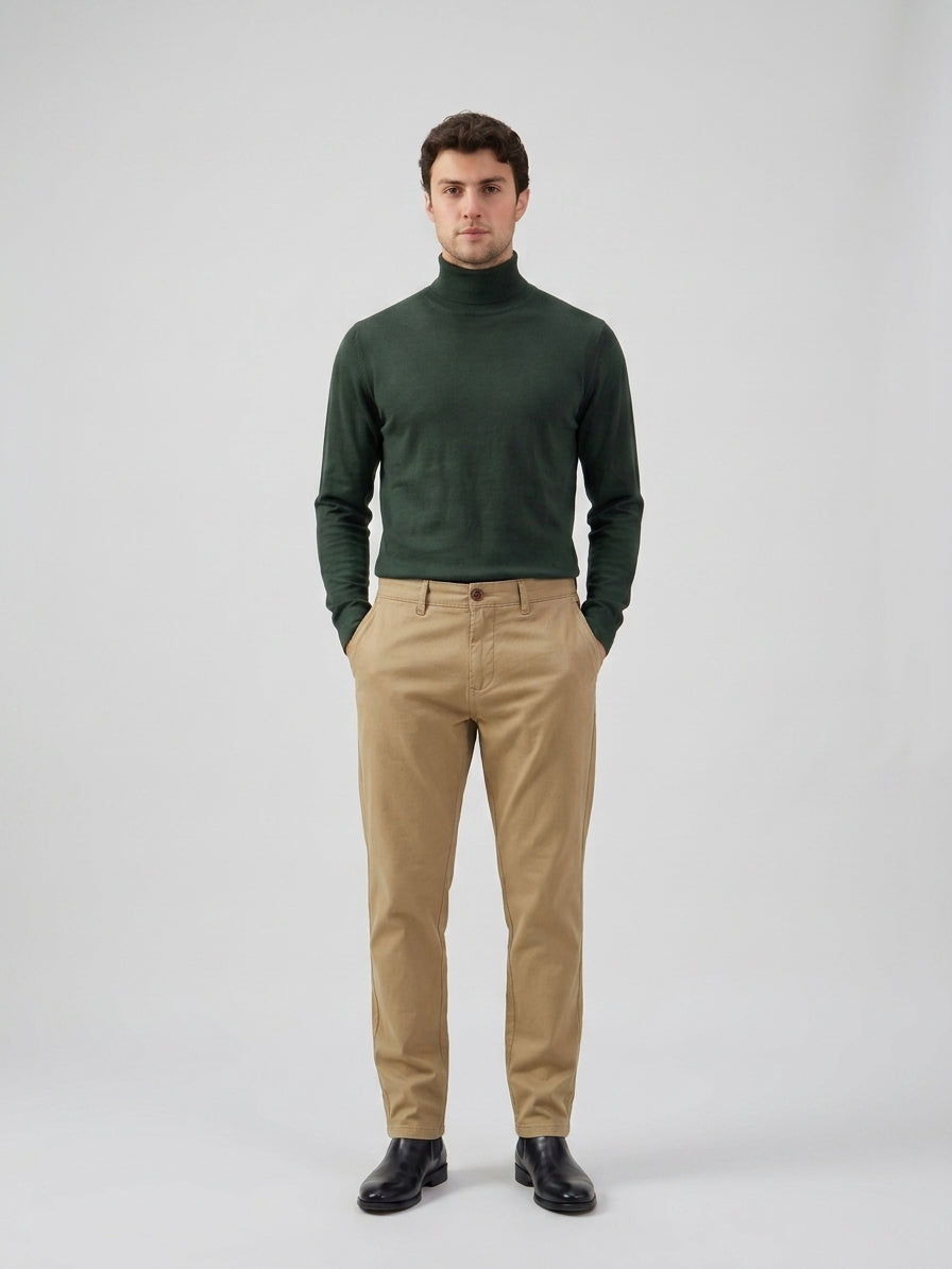 Men’s Khaki Linen Blend Chino Trousers Tencel Cotton Thin Summer Material