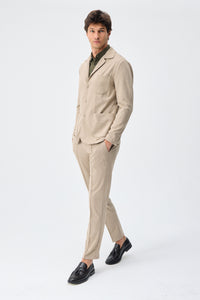 Men’s Beige Soft Jersey Smart Casual Suit Blazer Jacket & Trousers Set