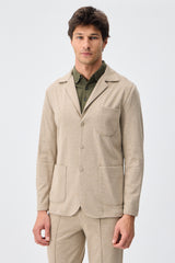 Men’s Beige Soft Jersey Smart Casual Suit Blazer Jacket & Trousers Set
