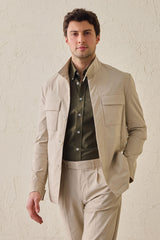 Men’s Beige Utility Jacket Lightweight Cotton Blend Smart Casual Jacket