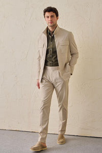 Men’s Beige Utility Jacket Lightweight Cotton Blend Smart Casual Jacket