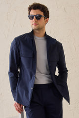 Men’s Navy Utility Jacket Lightweight Cotton Blend Smart Casual Jacket