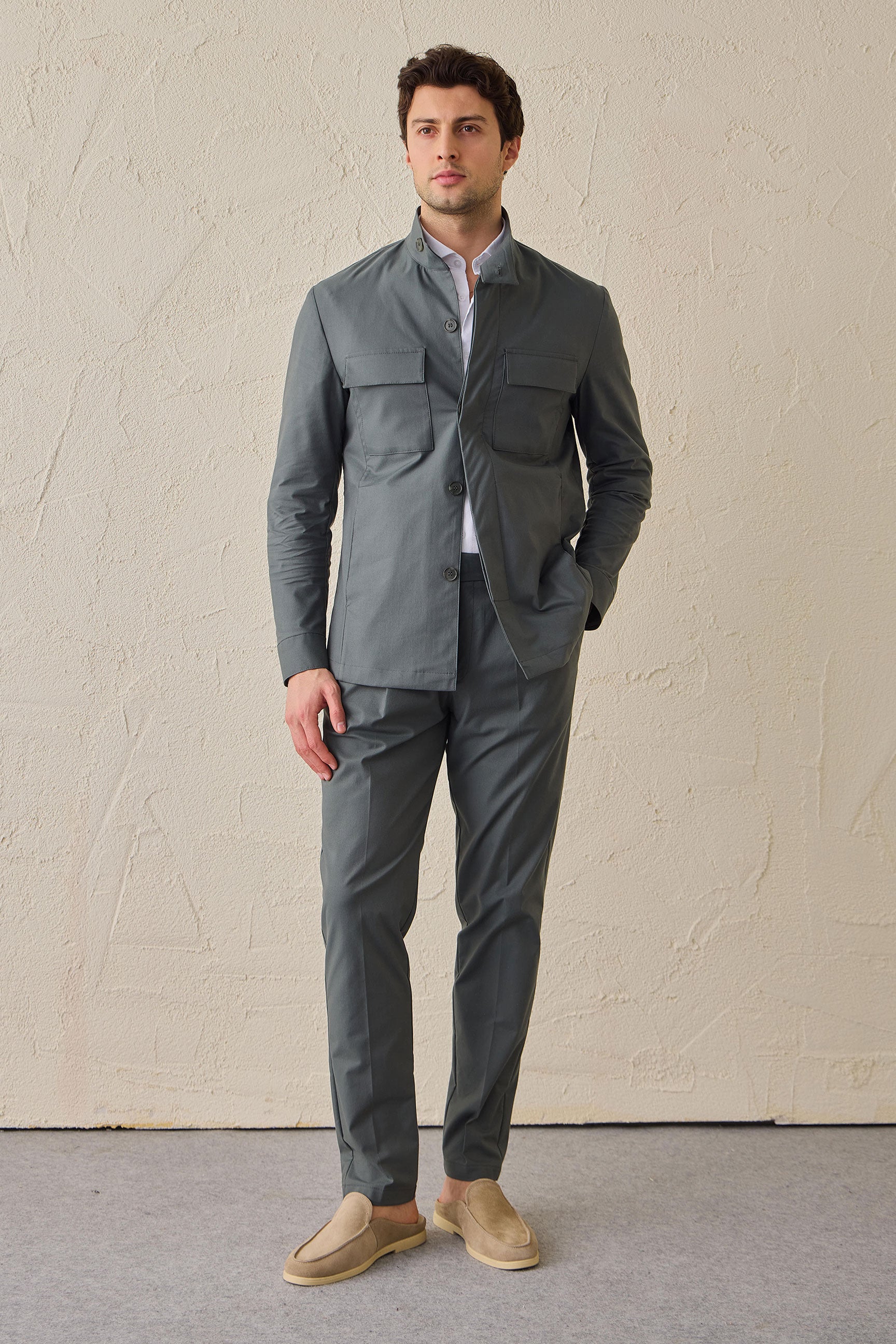 Men’s Sage Green Utility Jacket Lightweight Smart Casual Jacket