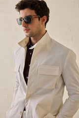 Men’s White Utility Jacket Lightweight Cotton Blend Smart Casual Jacket