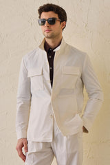 Men’s White Utility Jacket Lightweight Cotton Blend Smart Casual Jacket