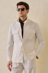 Men’s White Utility Jacket Lightweight Cotton Blend Smart Casual Jacket
