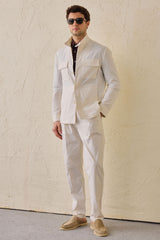 Men’s White Utility Jacket Lightweight Cotton Blend Smart Casual Jacket