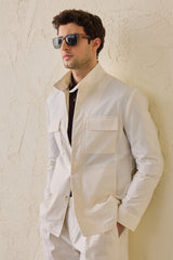 Men’s White Utility Jacket Lightweight Cotton Blend Smart Casual Jacket