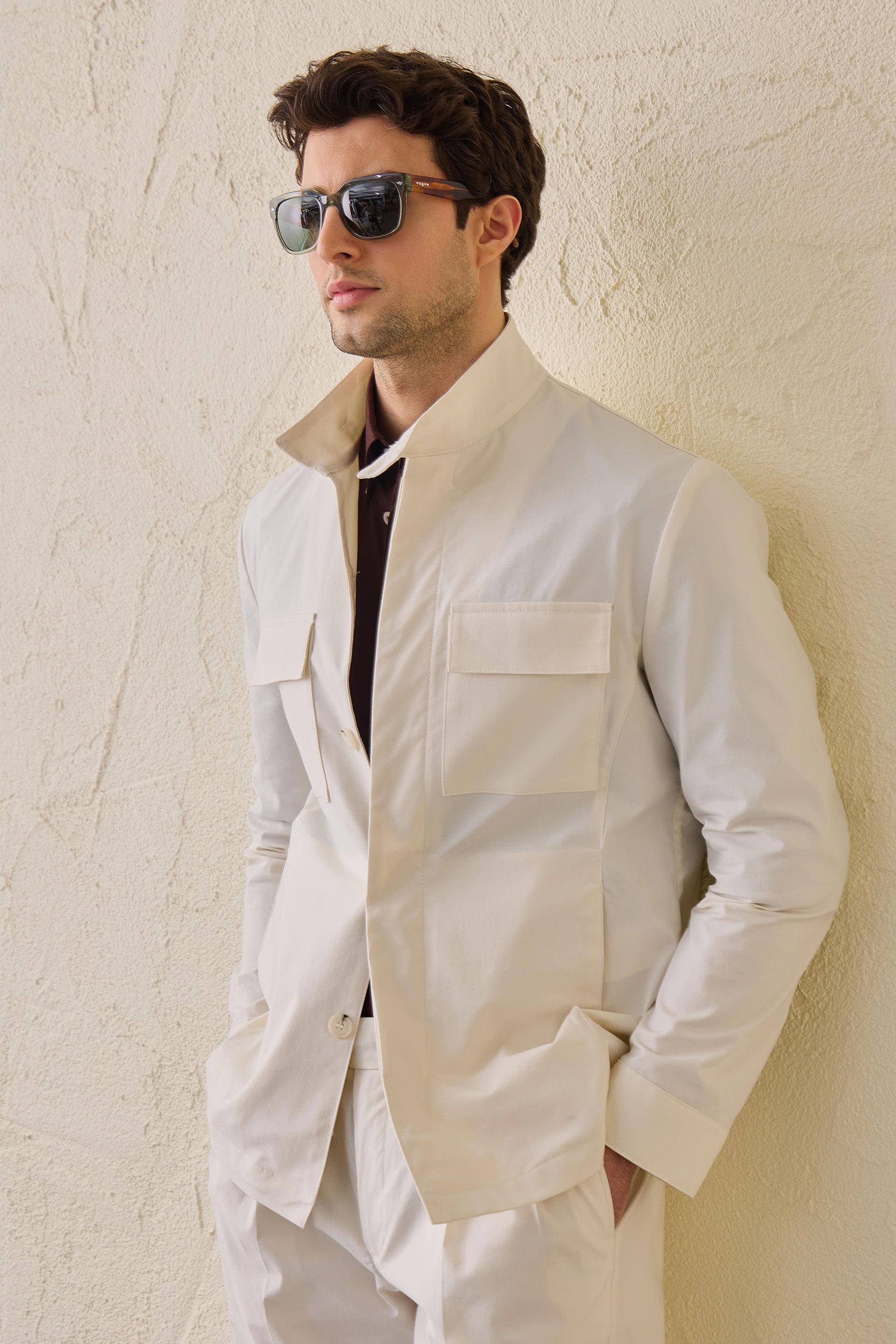 Men’s White Utility Jacket Lightweight Cotton Blend Smart Casual Jacket