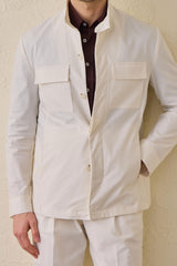 Men’s White Utility Jacket Lightweight Cotton Blend Smart Casual Jacket