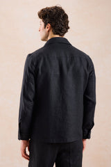 Men’s Black Linen Zip-Up Shirt Jacket Lightweight Summer Overshirt