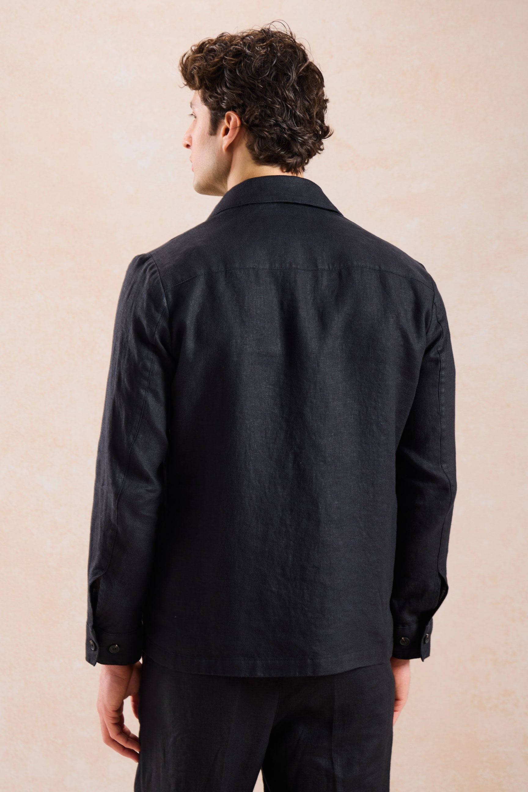 Men’s Black Linen Zip-Up Shirt Jacket Lightweight Summer Overshirt
