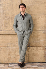 Men’s Sage Green Linen Zip-Up Shirt Jacket Lightweight Summer Overshirt