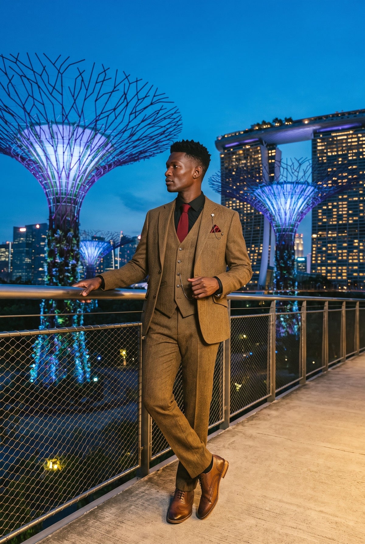 Look #958 styled with Thomas - Men’s Brown 3 Piece Wool Blend Tweed Suit