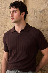 Men’s Brown Ribbed Knit Polo Shirt