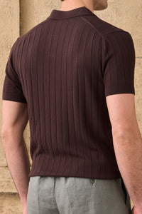 Men’s Brown Ribbed Knit Polo Shirt