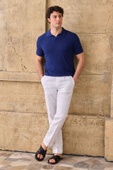 Men’s Navy Ribbed Knit Polo Shirt