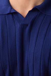 Men’s Navy Ribbed Knit Polo Shirt