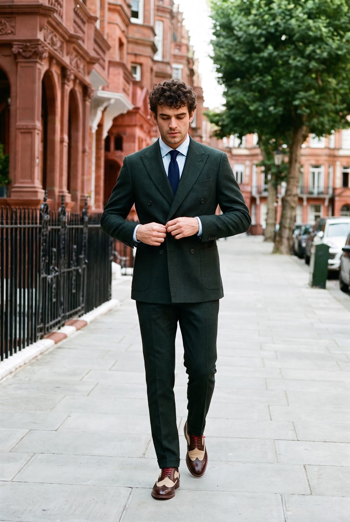 Look #591 styled with Regent - Men's Green 2 Piece Double Breasted Suit