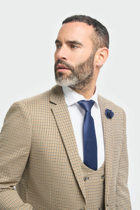 Mens Beige Navy Check Suit