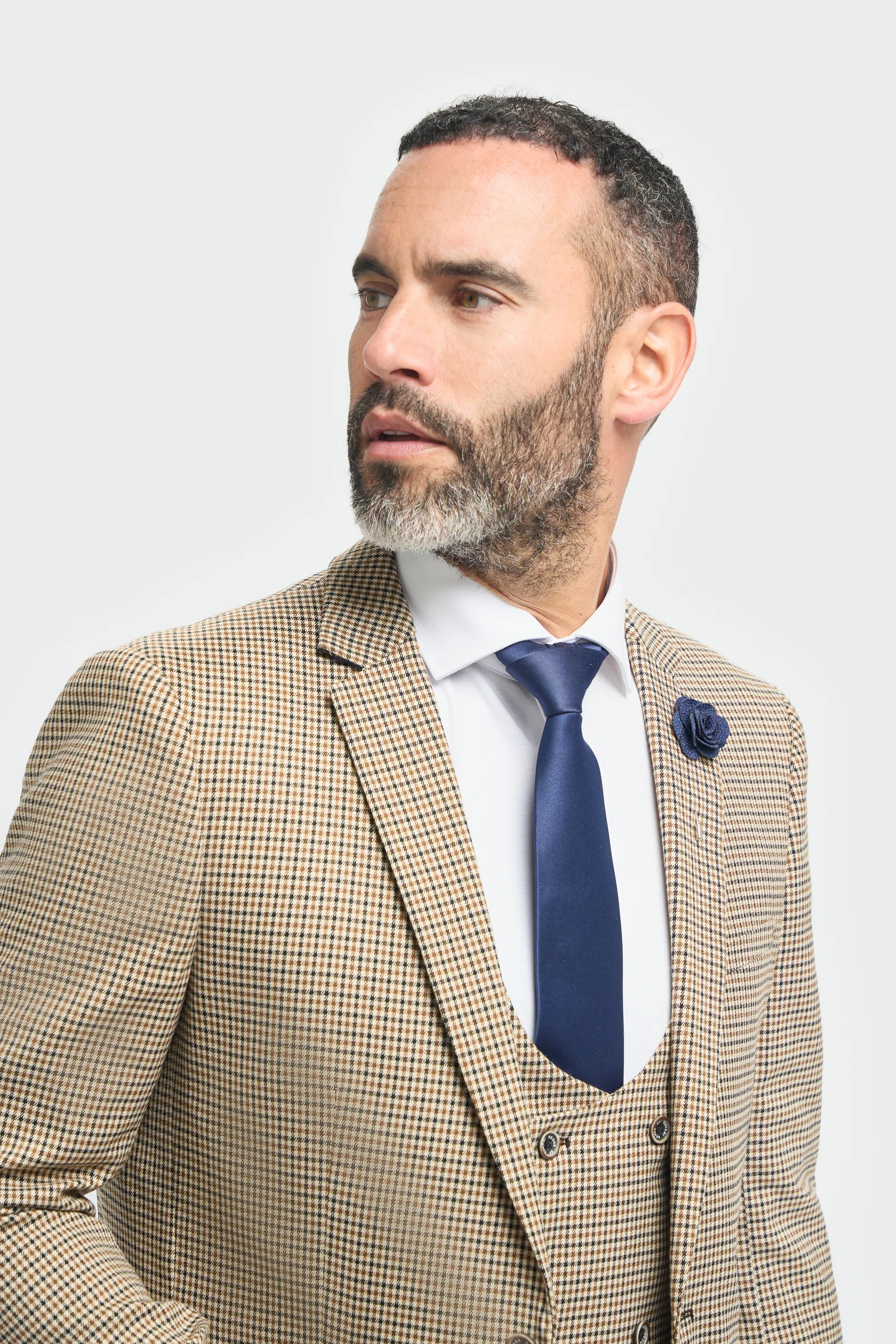Mens Beige Navy Check Suit