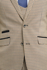 Mens Beige Navy Check Suit