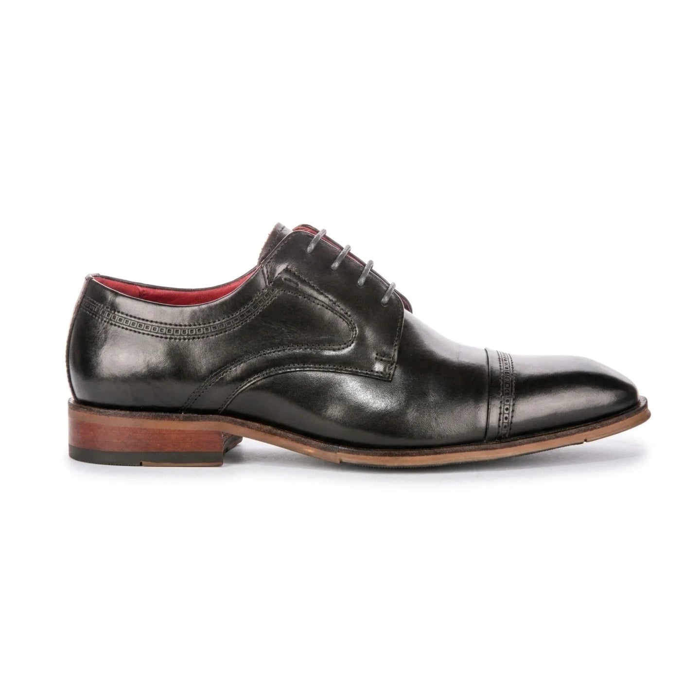 Everett - Men's Black Polished Leather Cap Toe Derby Shoes